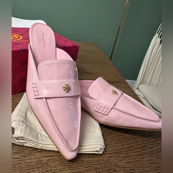 NWT! NEW! Tory Burch Pointed Backless Loafer Patent Leather Women US 7.5 Petunia - Picture 1 of 14